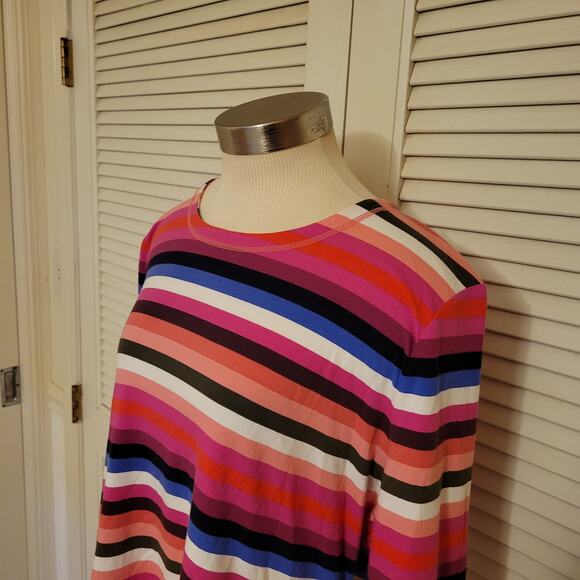 Striped Long Sleeve Cotton Modal Talbots XL Petite Pink Purple Brown Stretchy - Picture 2 of 7